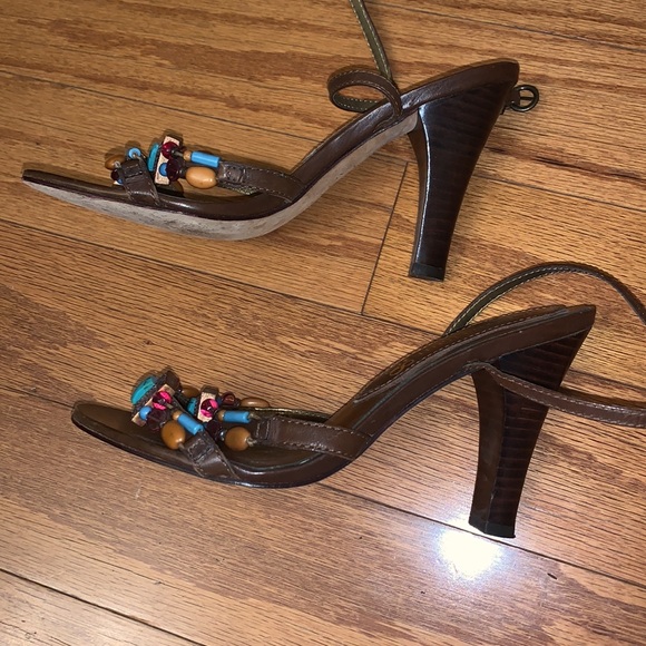 Brown Beaded Strap Sandal Heels - Picture 3 of 7